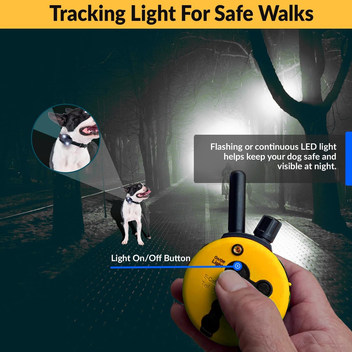 E-Collar Humane Dog Training Collar with Remote, 100 Safe Tapping Stimulation Levels, Night Light, Waterproof, Rechargeable, 3/4 Mile 2 Small-Medium Dogs, Yellow