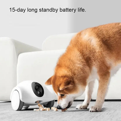 LMZOE Wifi Connection Pet Companion Laser Toy Food Treat Dispenser with Camera Cat Dog Toy Smart Companion Robot for Pets ﻿