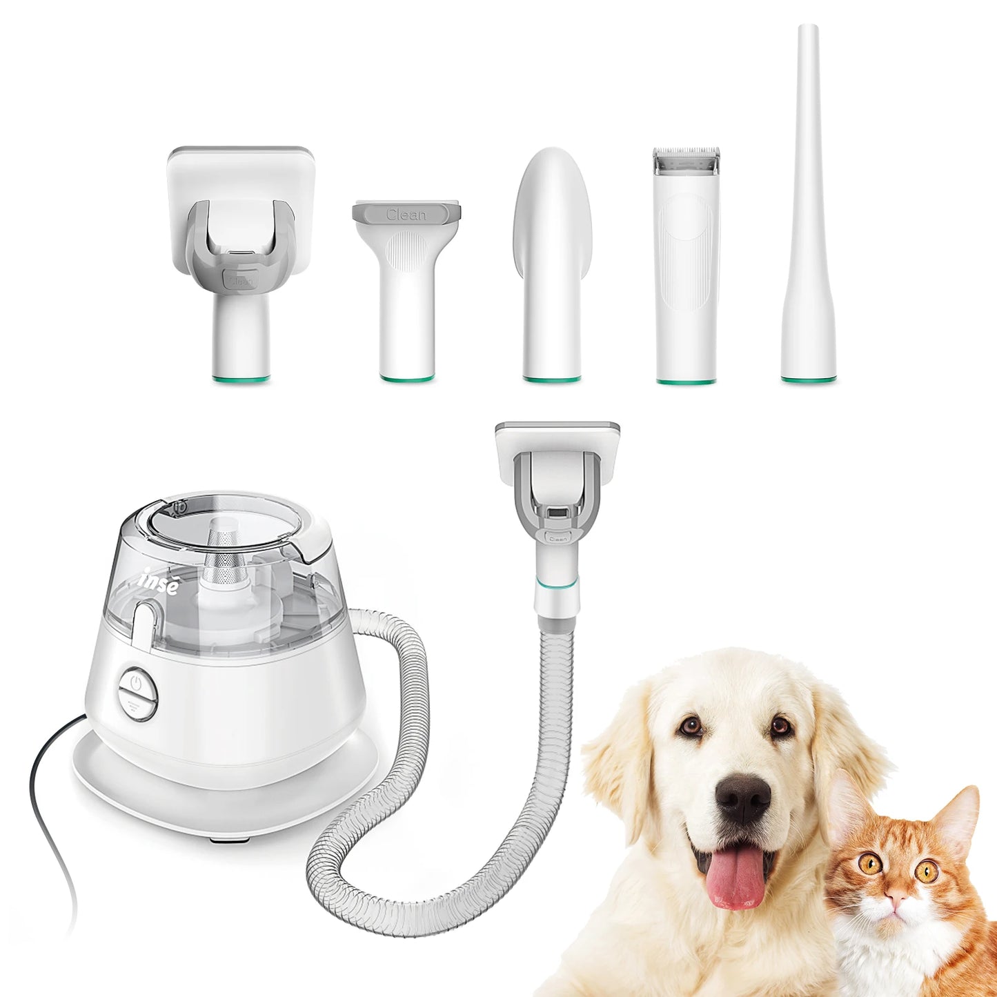 INSE P20 Pet Grooming Kit & Vacuum Suction 99% Pet Hair, Professional Grooming Clippers with 5 Grooming Tools for Dogs Cats and