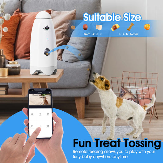 Smart 1080p Small Dog Camera with Treat Dispenser 180°View Pet Treat Tossing Dog Camera with Phone App 2 Way Audio Android & iOS