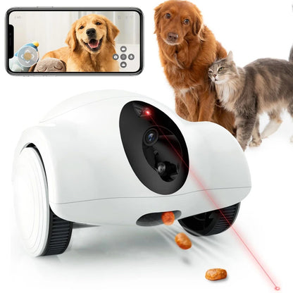 LMZOE Wifi Connection Pet Companion Laser Toy Food Treat Dispenser with Camera Cat Dog Toy Smart Companion Robot for Pets ﻿