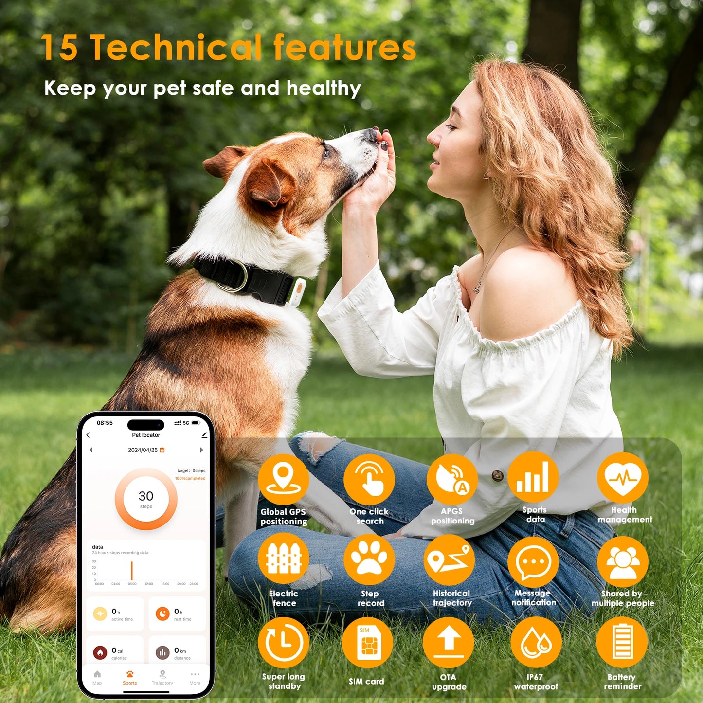 Mini 4G GPS Tracker for Dogs Cats with Health Monitor GPS Dog Fence Waterproof  Works with Any Collar Android iOS Universal