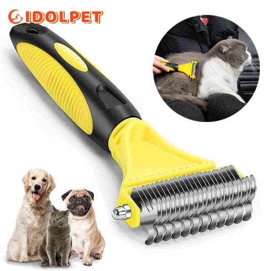 Pets Stainless Steel Grooming Brush Two-Sided Shedding and Dematting Undercoat Rake Comb for Dog Cat Remove Knots Tangles Easily