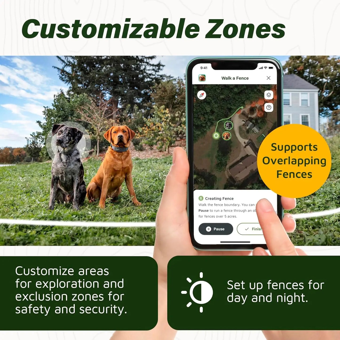 Longer Battery Life, GPS Dog Fence, App Based Wireless Dog Fence Collar, Waterproof, Accurate & Reliable GPS Dog Fence Sy