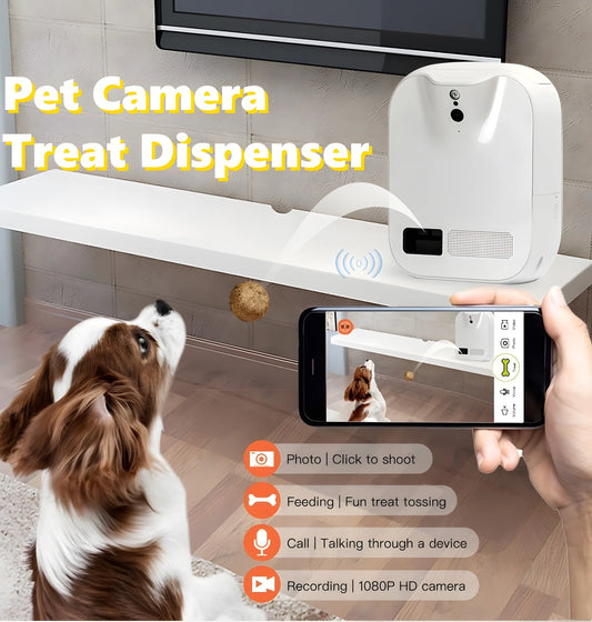 Smart Pet Camera Treat Dispenser with APP Control Two-Way Audio HD WiFi Pet Monitoring Camera for Throwing Snack Cats and Dogs